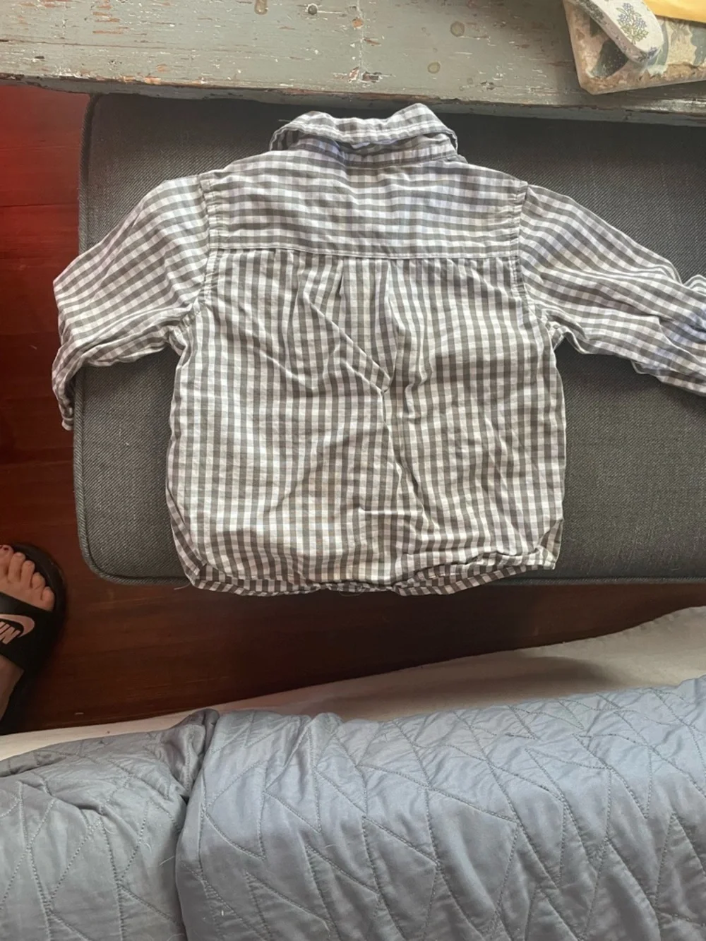 Carter's Gray and White Gingham Button-Down Shirt